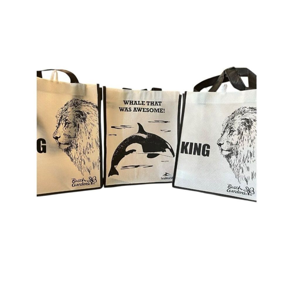 Sea World Reusable Small Shopping Tote Bag Busch Gardens Whale Lion Lot Of 3